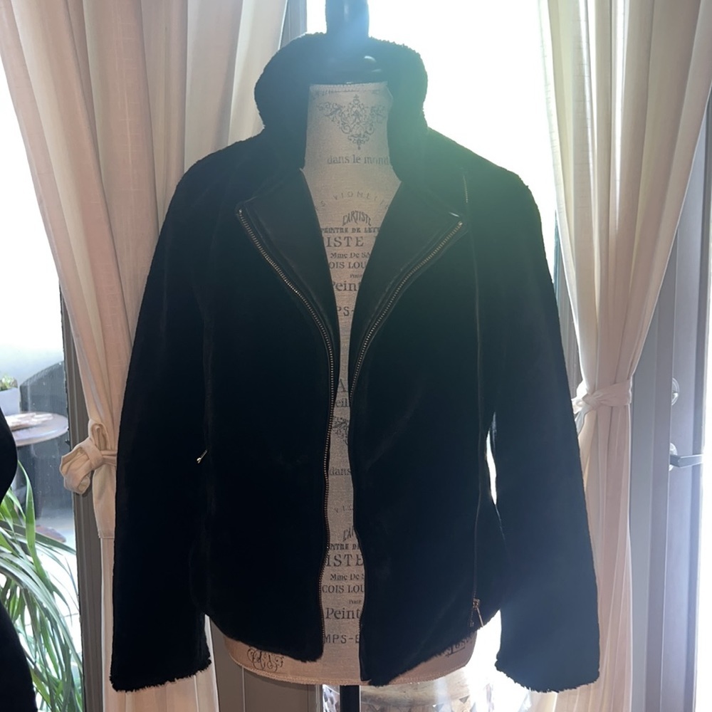 Guess black reversible coat black faux fur jacket womens outerwear XS​ - Picture 2 of 5